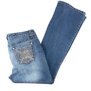 Nine West Bootcut Jeans Womens 10 Blue Stitch Rhinestone Embellished Y2K McBling